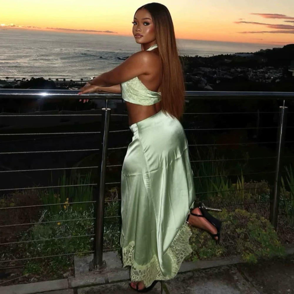 ZARA Sexy Lace Backless Sleeveless Top African Irregular Elegant Skirt Set